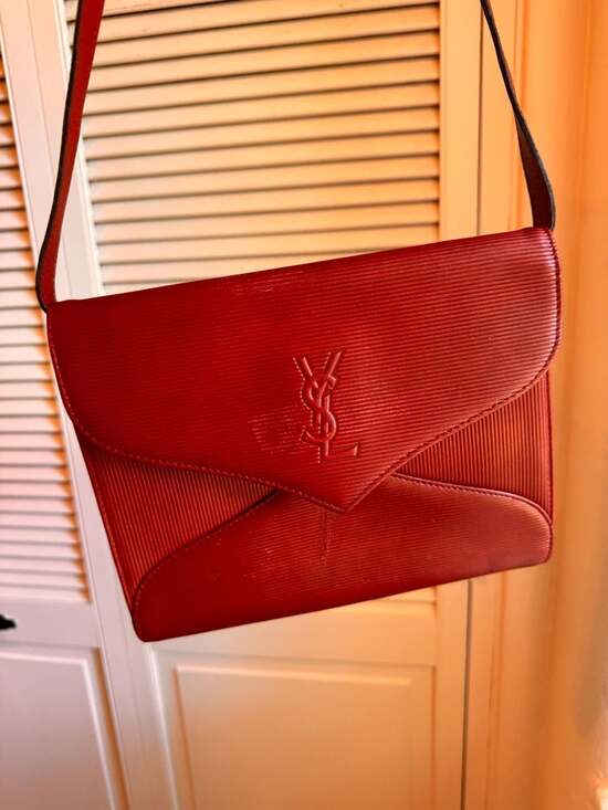 Yves Saint Laurent Handbags - Vintage Yves Saint Laurent Red Leather Stripe Shoulder Bag